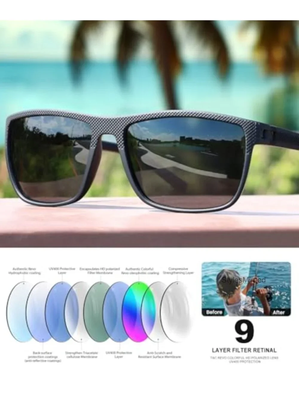 Classic Retro Square Polarized Sunglasses UV Protection Driving Fishing Golf Men